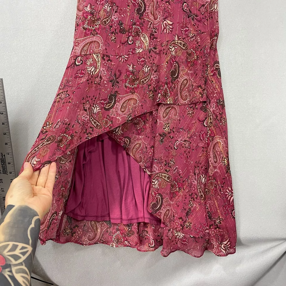 WHBM платье женщин 2 P розово-лиловый металлический оборки с бретелью через шею Hi низкий искусственного надежном макси - Изображение 4 из 4