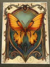Art Nouveau Butterfly with Floral Motifs Poster 18x24in