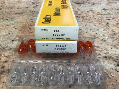 LOT 2 (10-Pk) Sun East 194 Quality Miniature Light Bulbs 12V2CP -1 Clear 1 Amber - Picture 3 of 4