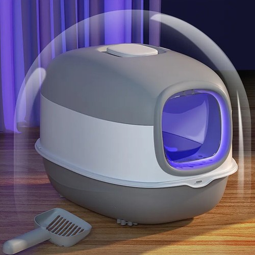 Large Cat Litter Box Hooded Litter Tray Drawer Sterilize Deodorize Self