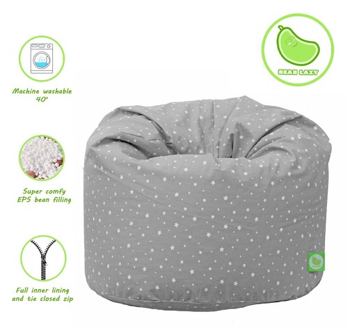 Bean Lazy ® 100% algodón grande gris estrellas bolsa frijol con relleno - Imagen 4 de 4