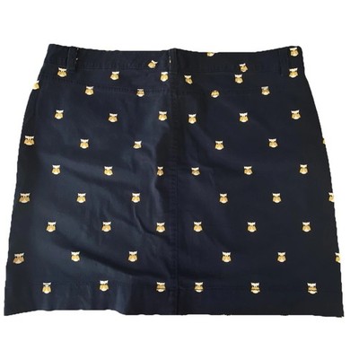 G.H. Bass & Co OWL Motif Navy Short Skirt Front Zipper , Pockets