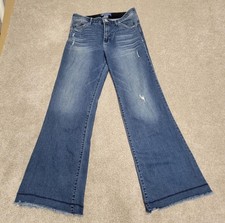 Democracy Ab solution Wide Leg Flare Jeans 8 Medium Wash Distressed Raw Hem