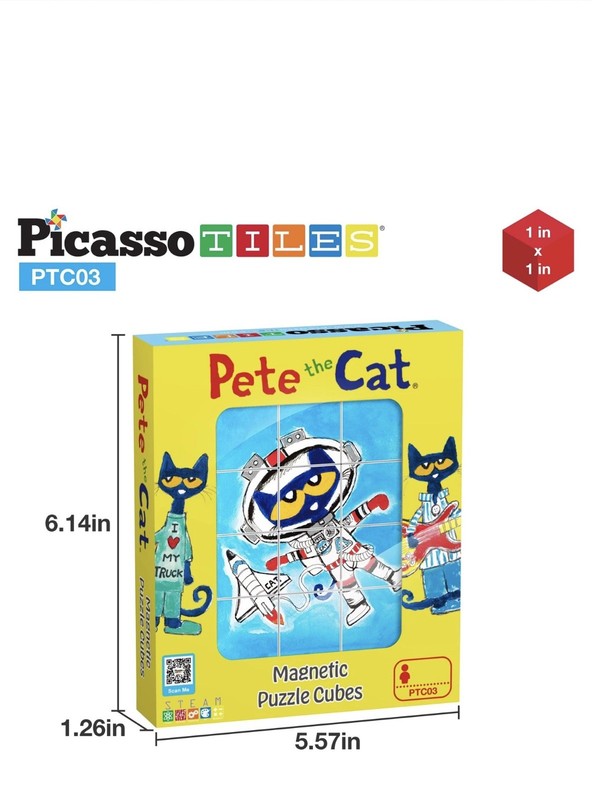 Picasso Tiles Magnetic Puzzle Cubes Pete the Cat Mix and Match STEM Toy NEW wBox