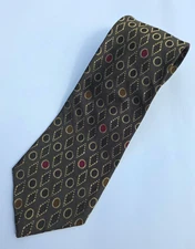 Audrey Buckner Neck Tie Mens Brown Geometric Europian Silk Hand Tailored Classic