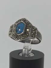 Vintage Sterling Silver 925 Marcasite Blue Gemstone Ring Sz 6 J2