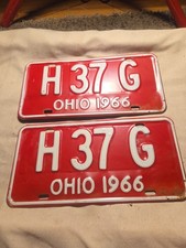 Matching Pair Of 1966 Ohio License Plates Red H-37-G
