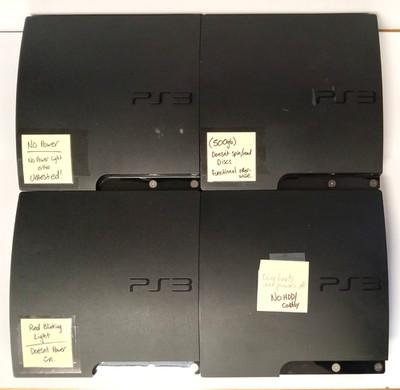 Lot of 4 BROKEN Sony PlayStation 3 PS3 Slim Consoles - For Parts or Repair!