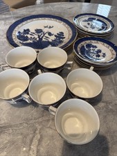 Royal Doulton Booths Real Old Willow Plates Tea Cup Saucers 21 Piece vintage New