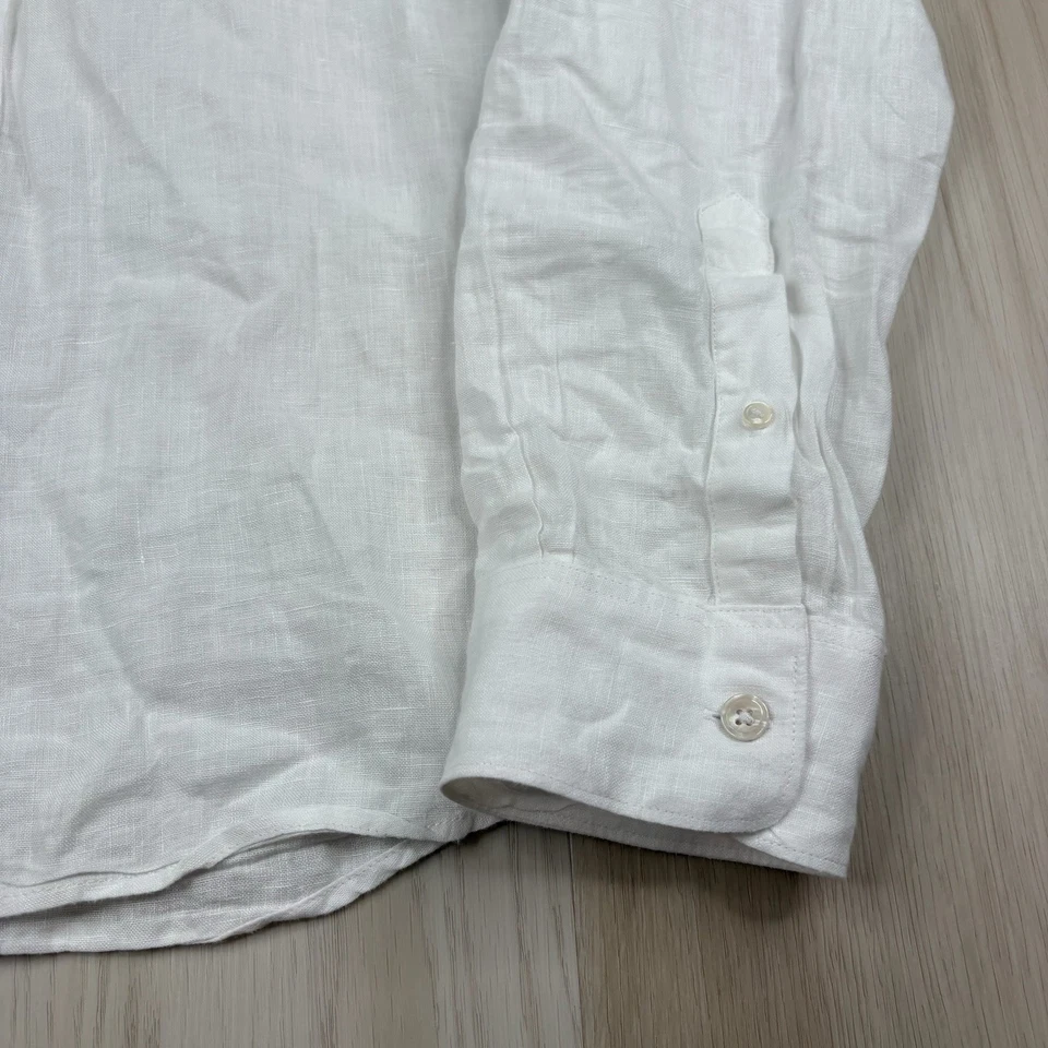 Camisa Todd Snyder Blanca Lino Cuello Banda Baird McNutt Irlandesa Abotonada Para Hombres XL Foto 2 de 4