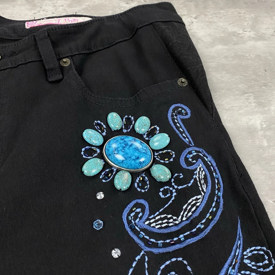 Pantalones vaqueros vintage SASSY THAI negros para mujer adornados piedras con cuentas Y2K personalizados Foto 2 de 4
