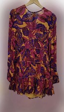 FARM Rio Yellow Fruit Dream Long Sleeve Mini Dress S Zip NWT