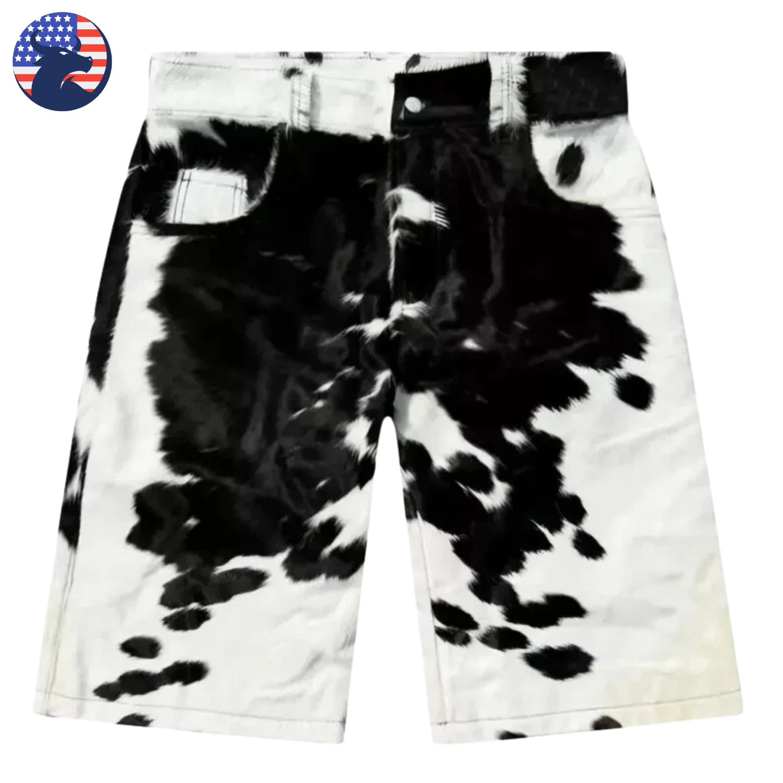 Men’s Natural Cowhide Hair On Leather Shorts Black White Western Rodeo Pants