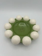 Vintage Ceramic Ashtray Green & White Golf Ball Tray Hand Painted