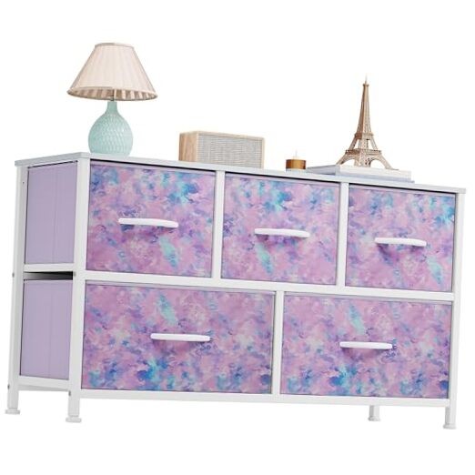 5-Drawer Wide Storage Tower in Tie Purple - 39.4