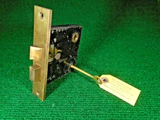 CORBIN #1364 MORTISE LOCK w/KEY, 5 1/2" BRASS FACE w/KEY, RESTORED (40802-1)