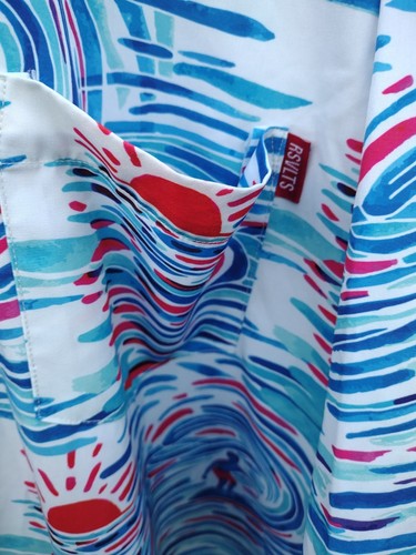 RSVLTS Shirt Mens Size 4XL Blue Red Surf Sunset Print Button Down Stretch - Picture 7 of 11