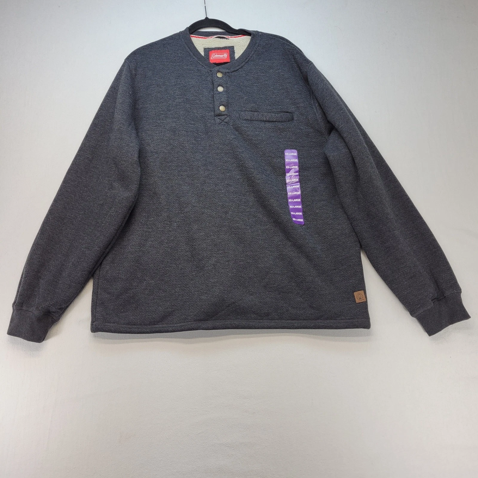 Coleman Henley Sweatshirt Mens 2XL Gray Sherpa Lined Waffle Knit Pullover