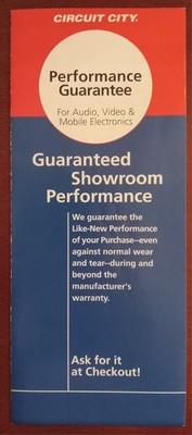 Circuit City Performance Guarantee Service Policy Flyer 2001 Defunct Retailer 