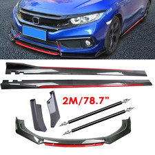 For Honda Civic Si Sedan Carbon Fiber Look Red Front Lip Chin Bumper Side Skirt