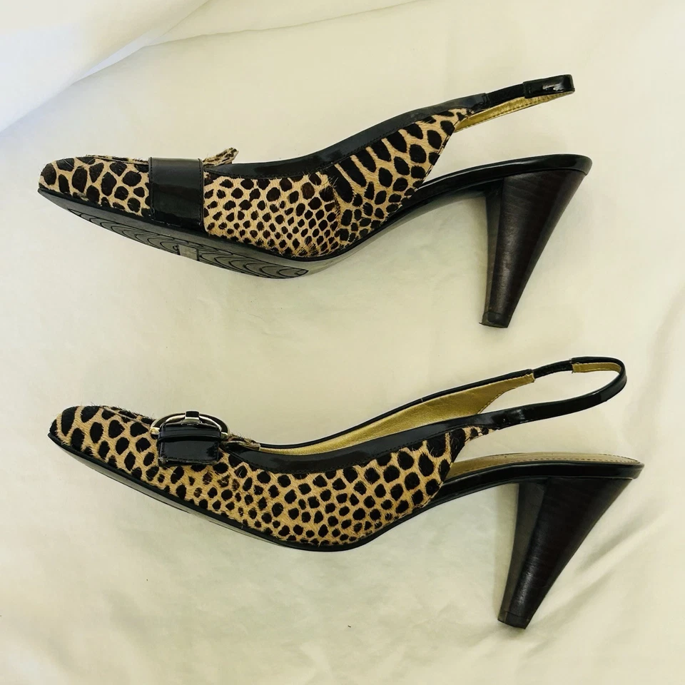 Zapatos de Vestir Bandolino Talla 8.5M Estampado Animal Marrón Cuero de Becerro Tacón Cordones Foto 4 de 4