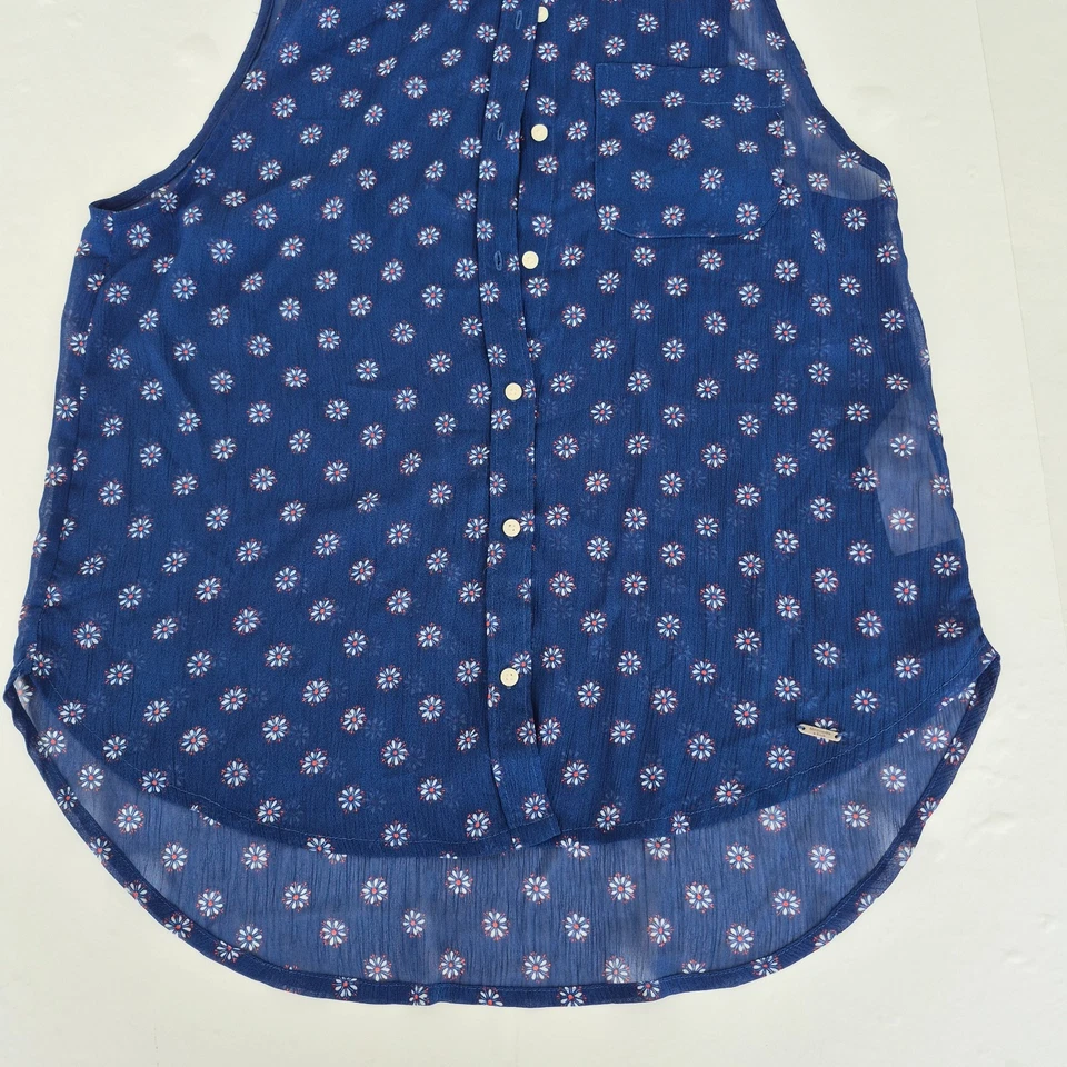 Camisa ABERCROMBIE & FITCH azul medio para mujer con cuello abotonado sin mangas Foto 3 de 4
