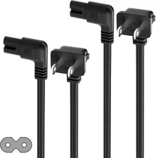 Angled 2-Slot Non-Polarized Angle Power Cord 2 FT 2FT (2-Pack), Black 