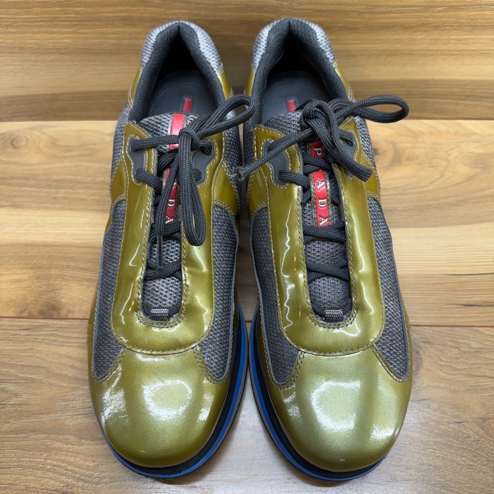 PRADA Double Cup Mens Sneakers 10.5 Green Gray Blue Low Top thumbnail 4