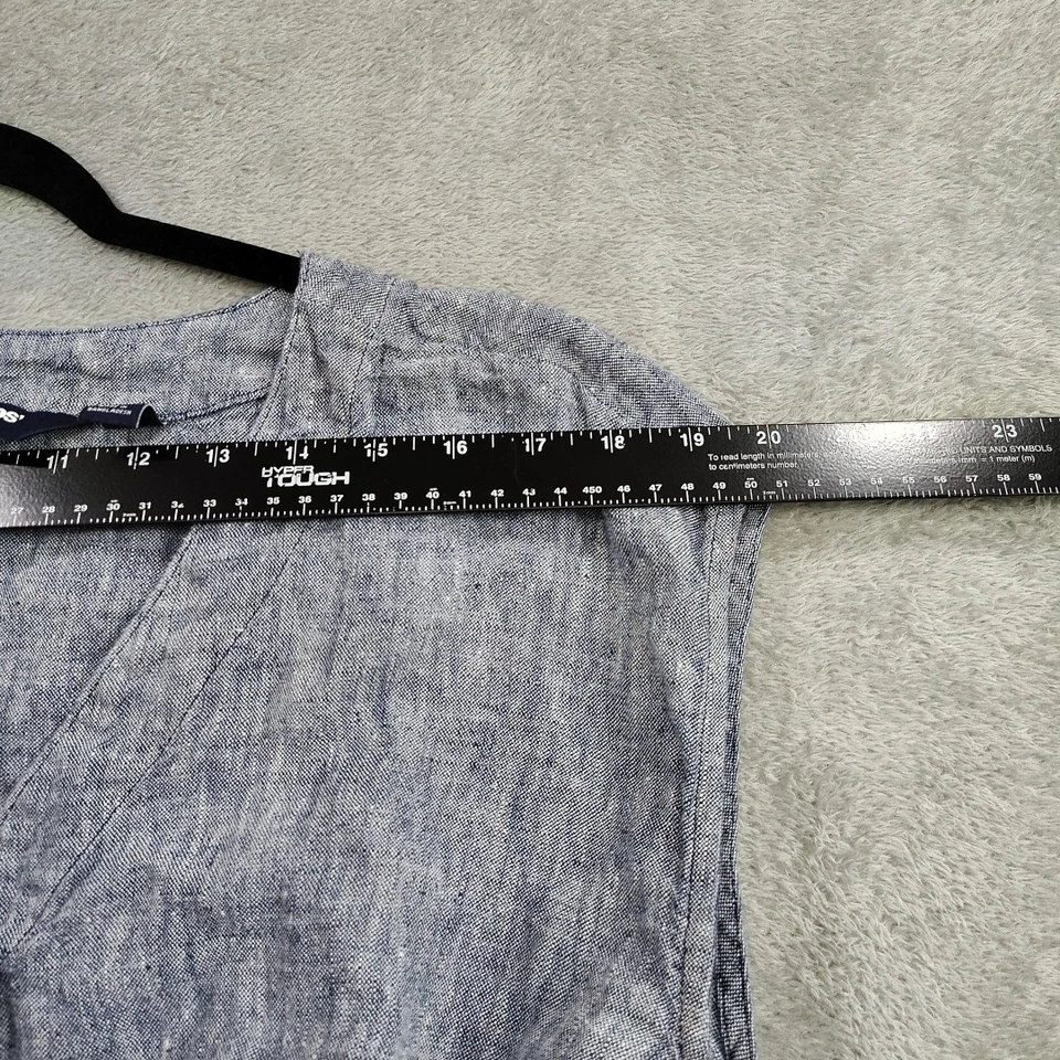 Vestido Camisa Midi Lands' End 100% Lino Talla L (14-16) Azul Cambray Bolsillos Playa Foto 4 de 4