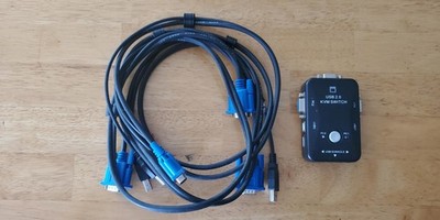KVM switch USB 2.0 w/VGA USB monitor cable for PCs Laptops - FREE SHIPPING