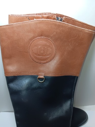 Etienne Aigner Logo Winston zweifarbiger hoher Reitstiefel schwarz braun Gr. 8,5 breit - Bild 2 von 11