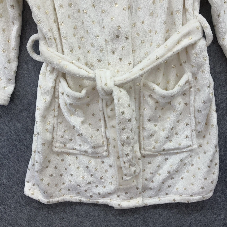 Bata corta de felpa Pottery Barn para adolescentes talla única marfil dorado estrellas bolsillos Foto 3 de 4