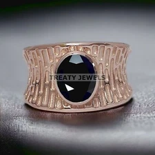 Black Onyx Oval Cut With 925 Sterling Silver Gold Plated Ring For Men's #247