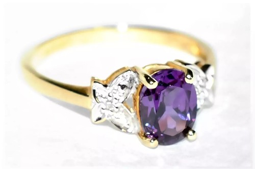 Alexandrite Gold Ring Solid 9ct Lab-Created Alexandrite & Natural Diamond R/8.75 - Picture 9 of 9