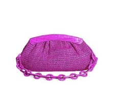Nancy Gonzalez In Pink Sophia Raphia & Croco Leather Clutch. New & Authentic