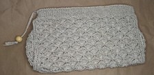 Vtg Clutch Purse Gray Shell Design Crochet Stitch 13"X 8" Japan