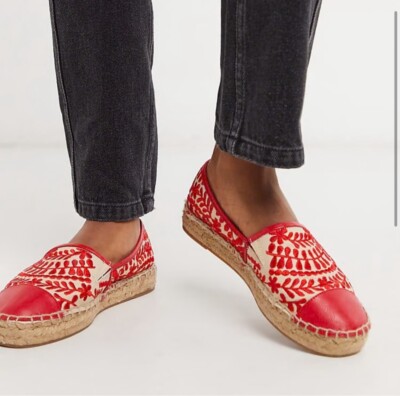 Aldo Cinco Embroidered Espadrilles Red Size 7.5
