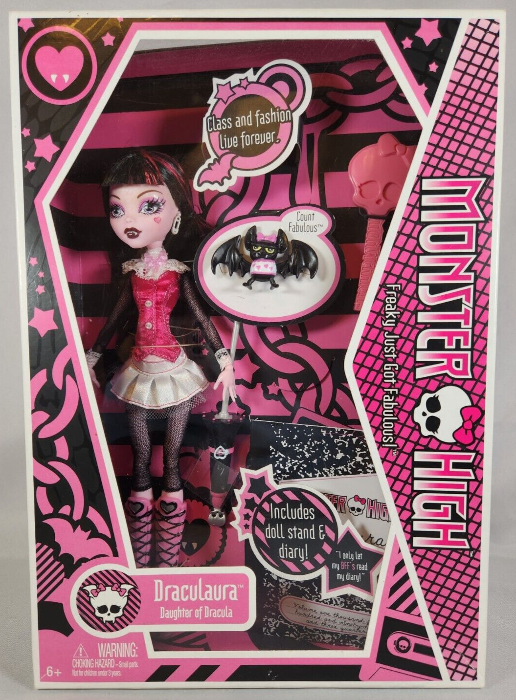 Monster High 1st Wave 2009 DRACULAURA & Count Fabulous Bat Retired Doll ...