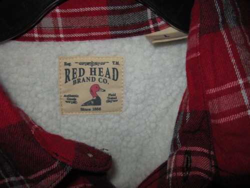 Red Head Mens' Sz L Shirt Jacket Coat Plaid Flannel Fleece Lined Quilted Sleeves - Picture 3 of 3