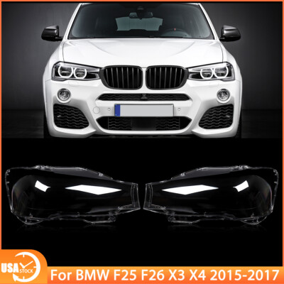 For BMW X3 X4 F25 F26 2014-2017 Pair Front Headlight Lens Cover Lampshade Clear