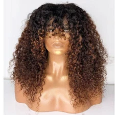 Ombre Borwn Curly Brazilian Remy Scalp Top Full Machine Made Human Hair Wigs