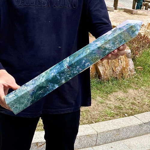 9.28LB Natural water grass agate wide column Obelisk quartz crystal sample colu - 第 4/12 張圖片