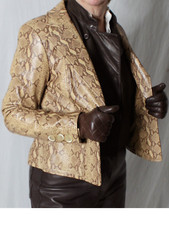 Womens Leather Blazer Jacket Brown S-m? Animal Snake Print Vintage 90s Mob Wife