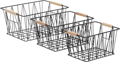 Amazon Basics rechteckige Draht-Aufbewahrungskörbe, 3er-Set, Standard, schwarz