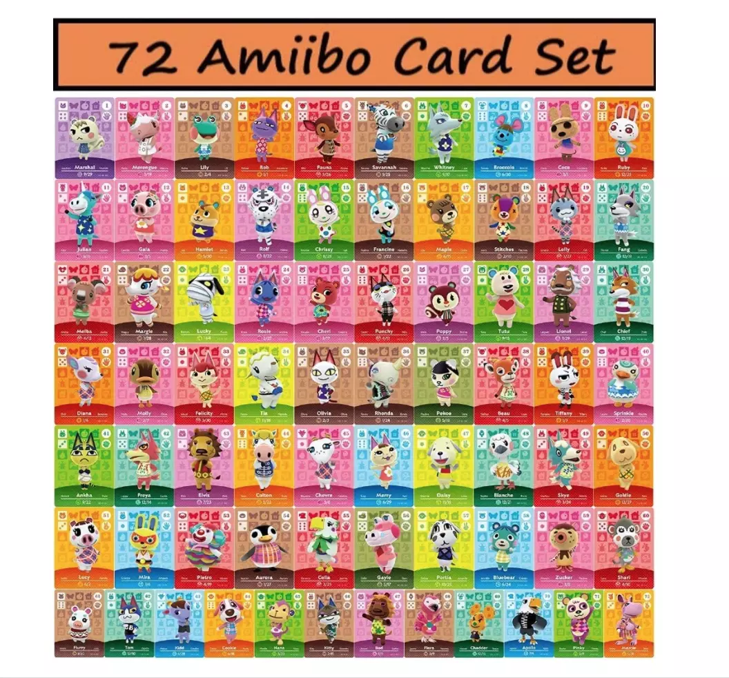 72 ANIMAL CROSSING NEW HORIZONS AMIIBO CARDS MINI NFC SWITCH LITE WiiU 3DS