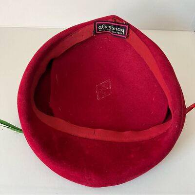 Vintage Alice May Women\'s Red Wool and Feather Beret Vintage Alice May Women main image 2