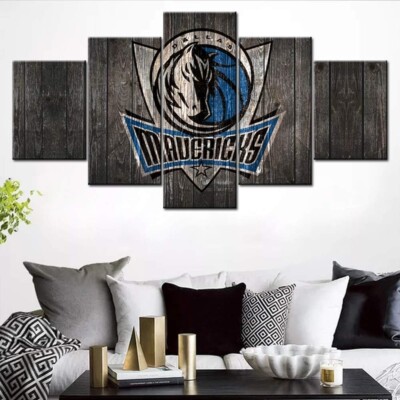 NBA Basketball Team Dallas Mavericks Rustic Wood Logo 5 Piece Canvas Wall Art
