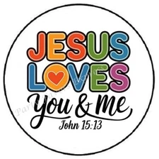 JESUS LOVES YOU AND ME RELIGIOUS ENVELOPE SEALS LABELS STICKERS PARTY FAVORS