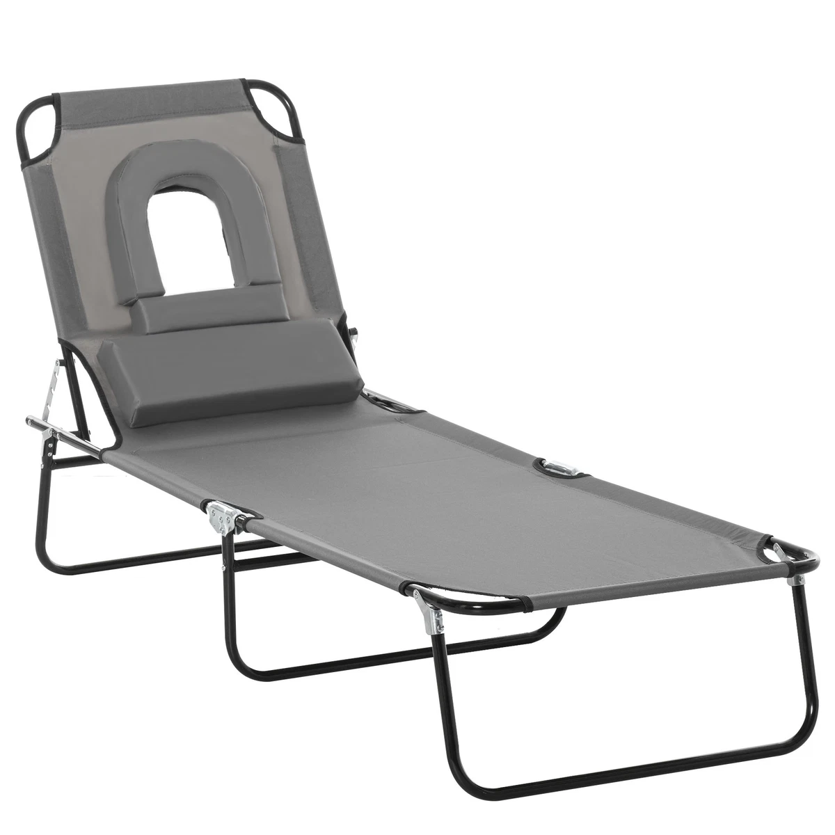 Outsunny Folding Sun Lounger Reclining Chair w Pillow Reading