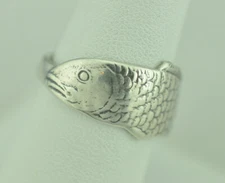 Dainty Solid 925 Sterling Silver Small Fish Adjustable Spoon Ring